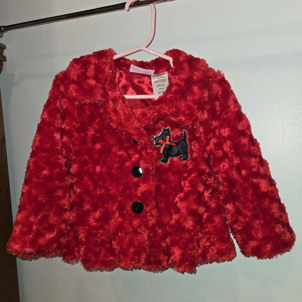 Cozy Red Fuzzy Kids Blazer with Dog Patch